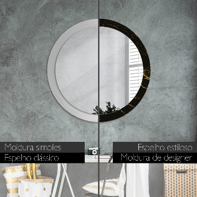 Round mirror print Black marble