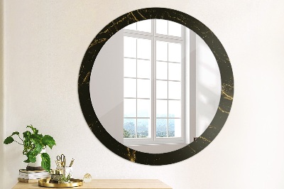 Round mirror print Black marble