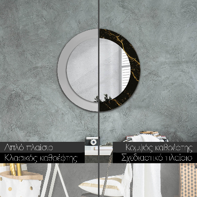 Round mirror print Black marble