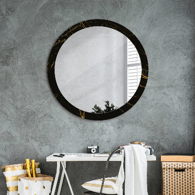 Round mirror print Black marble