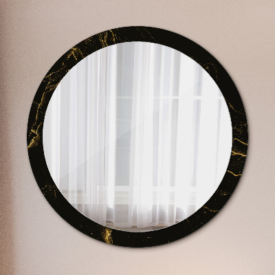 Round mirror print Black marble