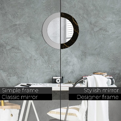 Round mirror print Black marble