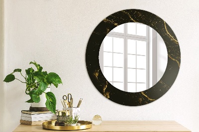 Round mirror print Black marble