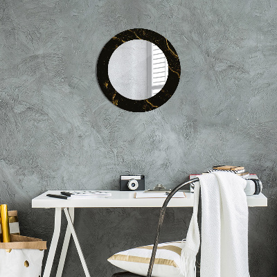 Round mirror print Black marble