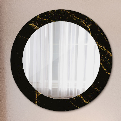 Round mirror print Black marble