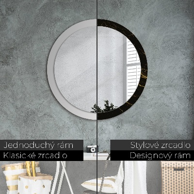 Round mirror print Black marble