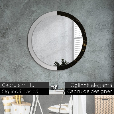 Round mirror print Black marble