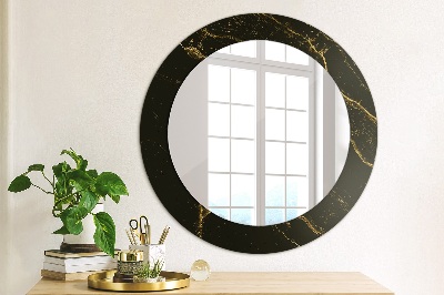 Round mirror print Black marble