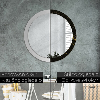 Round mirror print Black marble