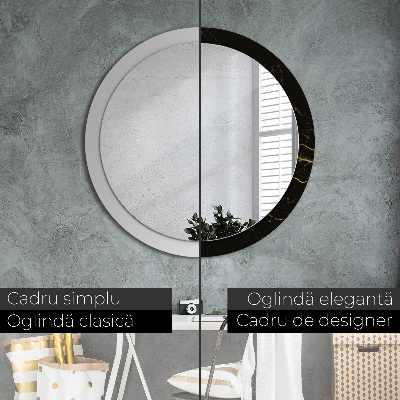 Round mirror print Black marble