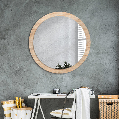 Round decorative wall mirror Wood texture