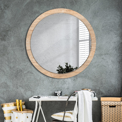 Round decorative wall mirror Wood texture