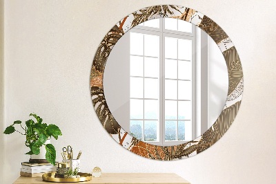 Round decorative wall mirror Palm leaves