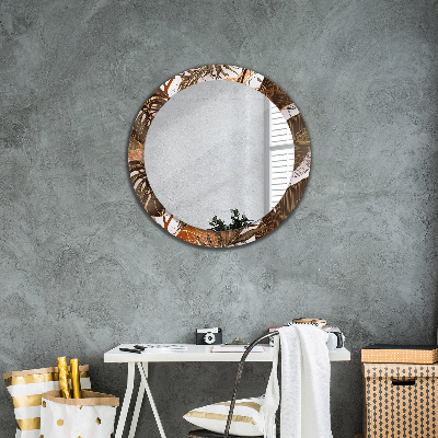 Round decorative wall mirror Palm leaves