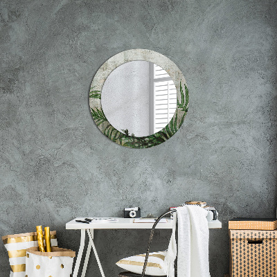 Round decorative wall mirror Fern leaves