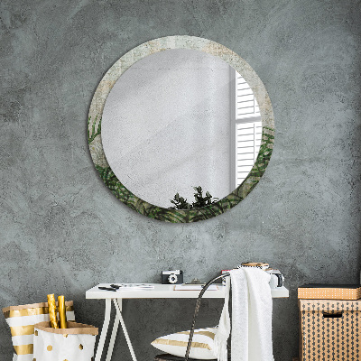 Round decorative wall mirror Fern leaves