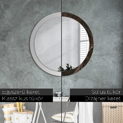 Round mirror printed frame Brown marble