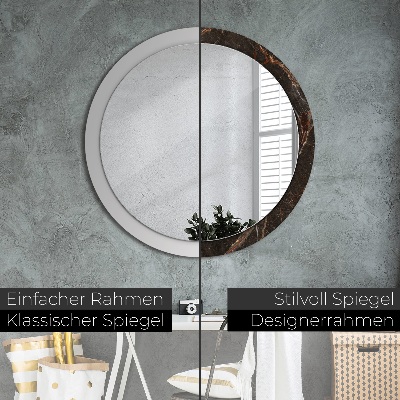 Round mirror printed frame Brown marble