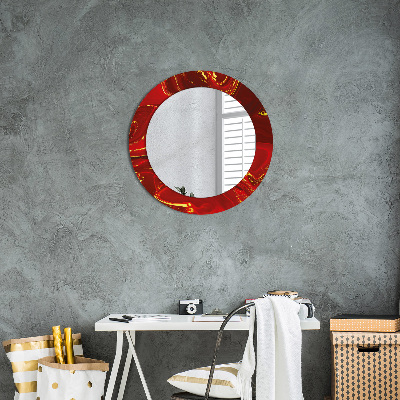 Round mirror decor Red marble