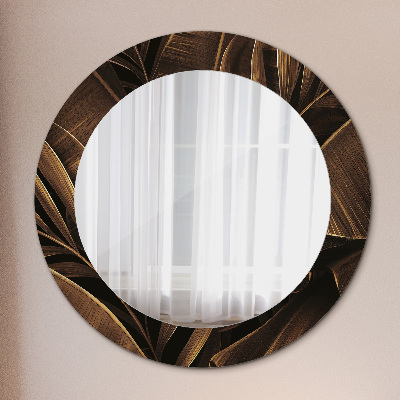 Round mirror decor Bronze banana leaves