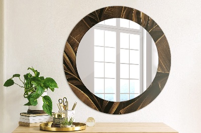 Round mirror decor Bronze banana leaves