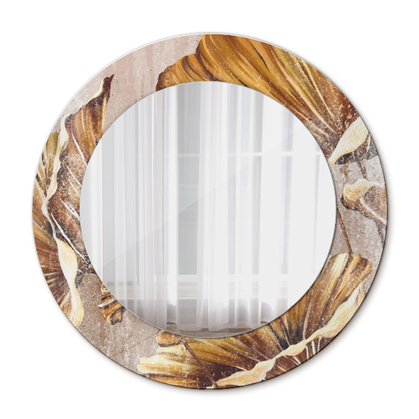 Round decorative wall mirror Golden leaves