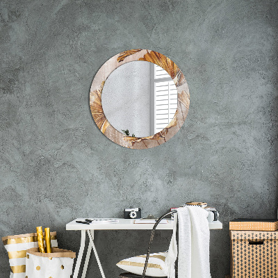 Round decorative wall mirror Golden leaves