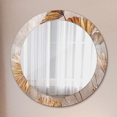 Round decorative wall mirror Golden leaves