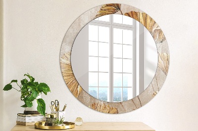 Round decorative wall mirror Golden leaves