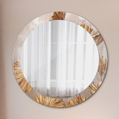 Round decorative wall mirror Golden leaves