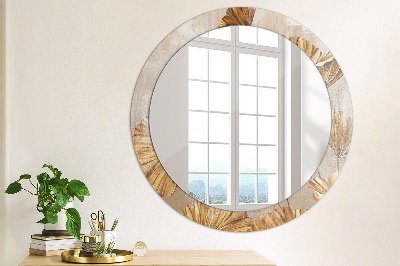 Round decorative wall mirror Golden leaves