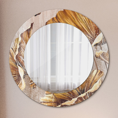 Round decorative wall mirror Golden leaves