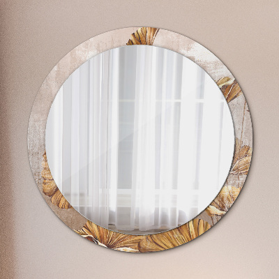 Round decorative wall mirror Golden leaves