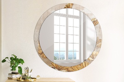 Round decorative wall mirror Golden leaves