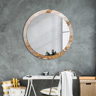 Round decorative wall mirror Golden leaves