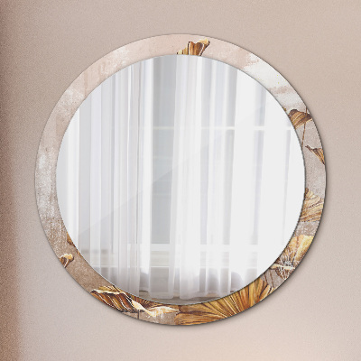 Round decorative wall mirror Golden leaves