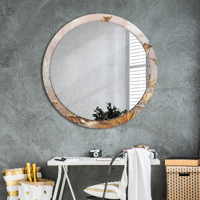 Round decorative wall mirror Golden leaves