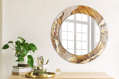 Round decorative wall mirror Golden leaves