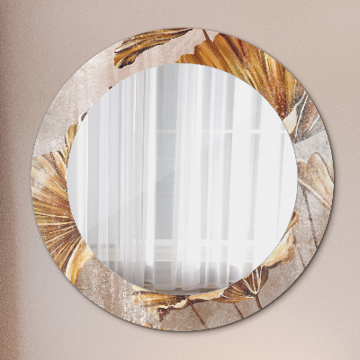 Round decorative wall mirror Golden leaves