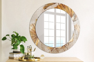 Round decorative wall mirror Golden leaves