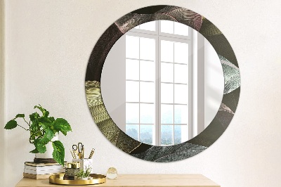 Round decorative wall mirror Dark tropical leaves