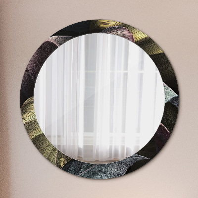 Round decorative wall mirror Dark tropical leaves