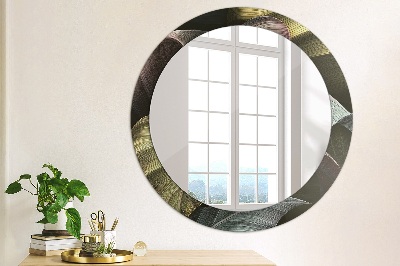 Round decorative wall mirror Dark tropical leaves