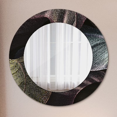 Round decorative wall mirror Dark tropical leaves