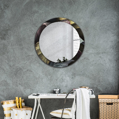 Round decorative wall mirror Dark tropical leaves