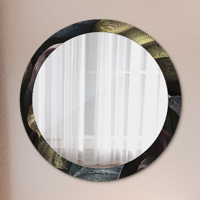 Round decorative wall mirror Dark tropical leaves