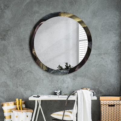 Round decorative wall mirror Dark tropical leaves