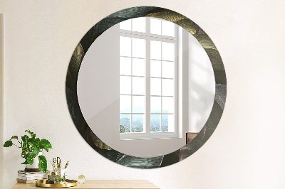 Round decorative wall mirror Dark tropical leaves