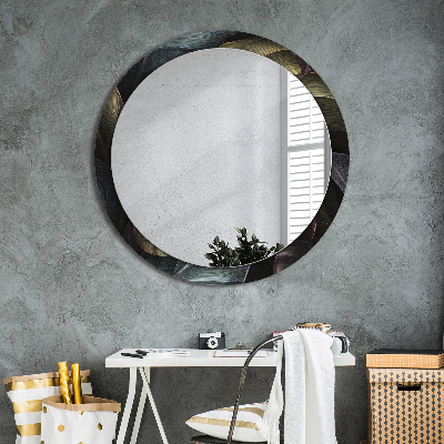 Round decorative wall mirror Dark tropical leaves