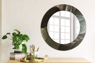 Round decorative wall mirror Dark tropical leaves